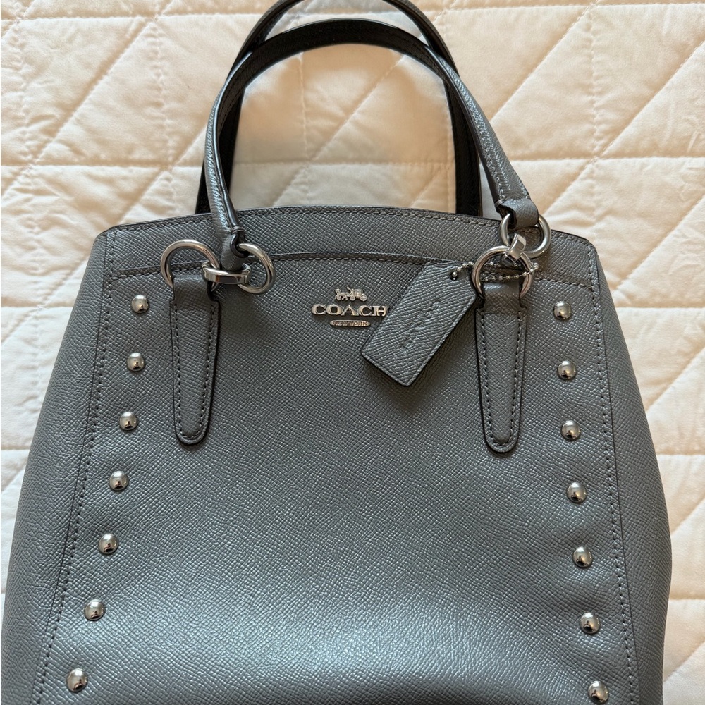 Coach Gray Studded Leather Satchel